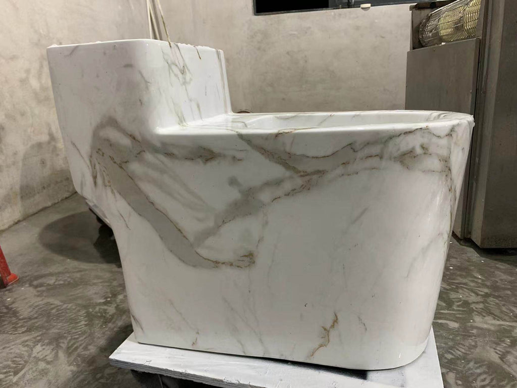 Toilet Bathroom White Marble Electroplated Porcelain One Piece WC Toilet Bowl Porcelain