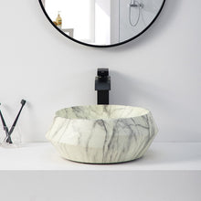 Lade das Bild in den Galerie-Viewer, New design round table top lavabo ceramic bathroom sink art basin matt white marble print wash basin
