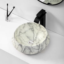 Load image into Gallery viewer, New design round table top lavabo ceramic bathroom sink art basin matt white marble print wash basin
