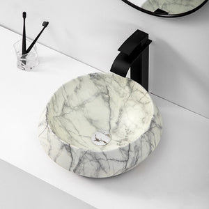 New design round table top lavabo ceramic bathroom sink art basin matt white marble print wash basin