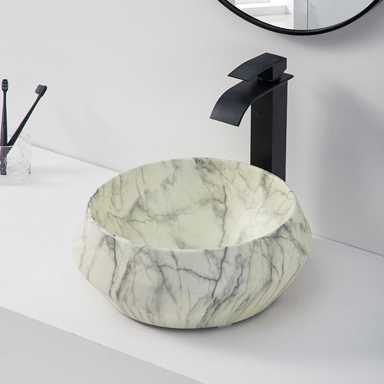 New design round table top lavabo ceramic bathroom sink art basin matt white marble print wash basin
