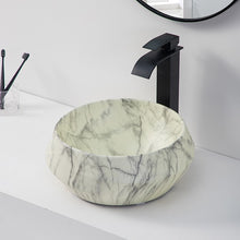 Charger l&#39;image dans la galerie, New design round table top lavabo ceramic bathroom sink art basin matt white marble print wash basin
