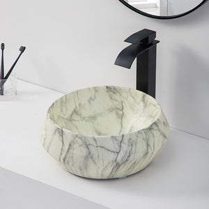 New design round table top lavabo ceramic bathroom sink art basin matt white marble print wash basin