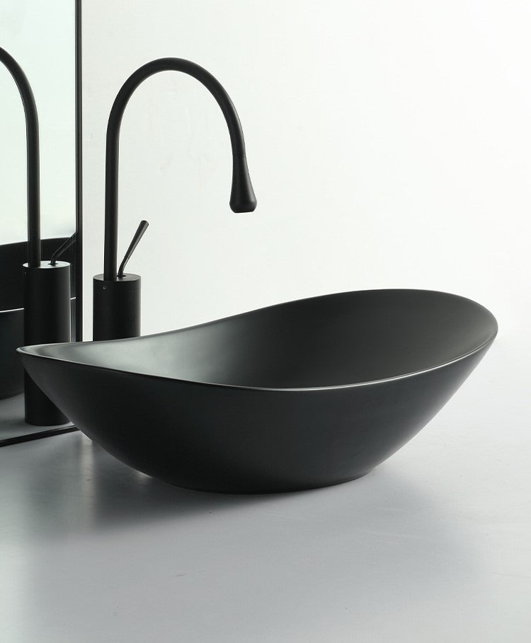 Black Matte Wash Basin Curve Porcelain Sink