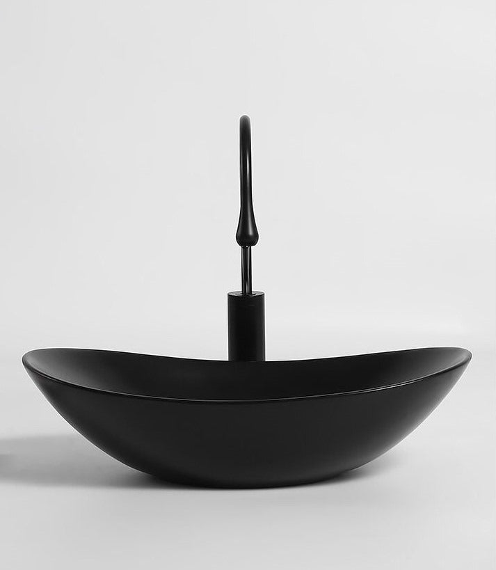 Black Matte Wash Basin Curve Porcelain Sink