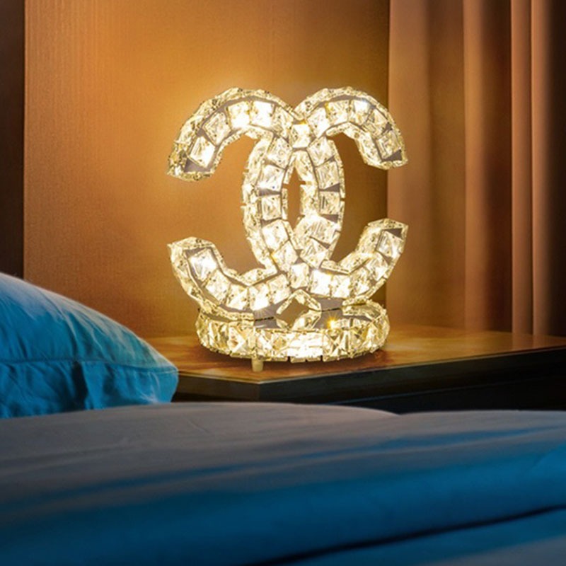 Nice quality clear crystal stainless fashion table bedside lamp double C luxury crystal table lamp