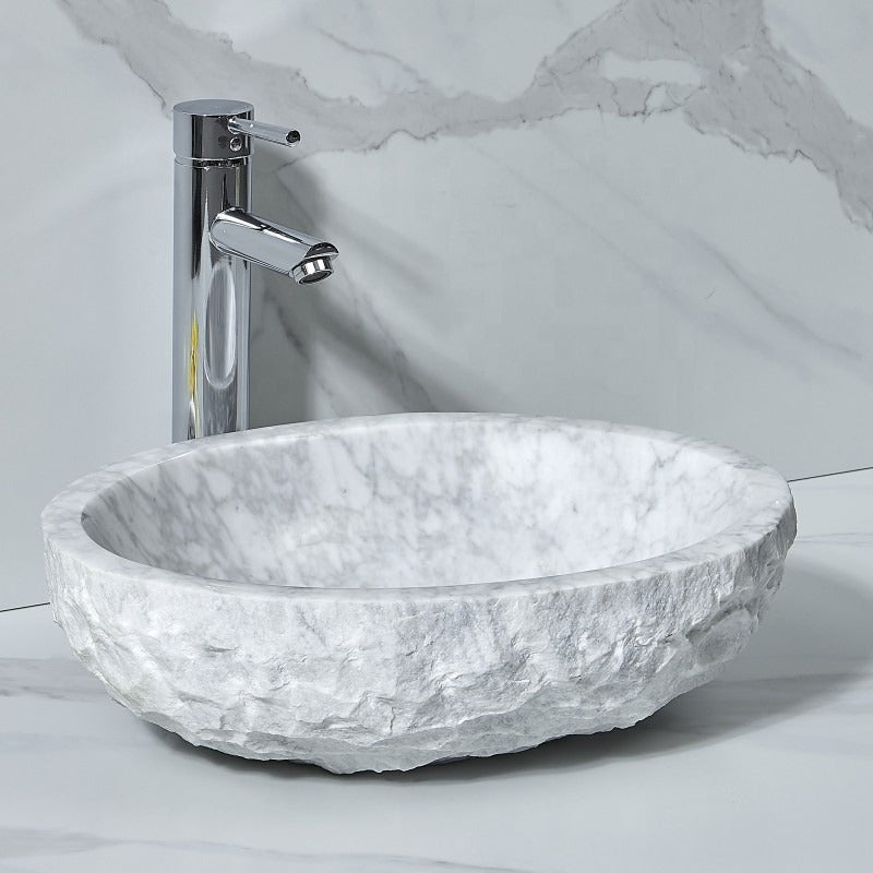 Oval Shape Bathroom White Marble Outdoor Counter Top Wash Basin