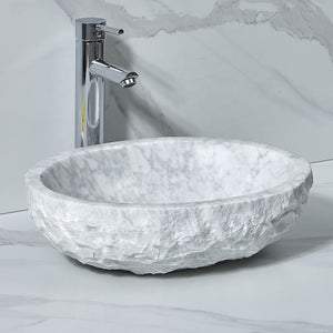 Oval Shape Bathroom White Marble Outdoor Counter Top Wash Basin