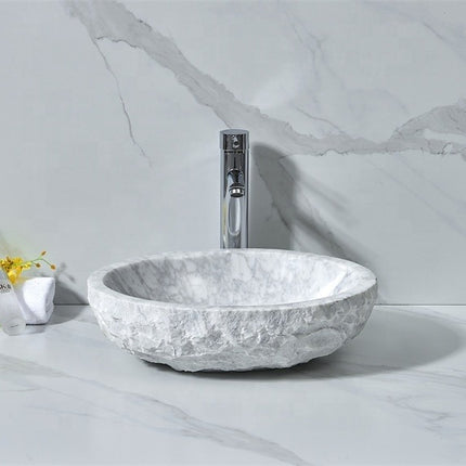 Oval Shape Bathroom White Marble Outdoor Counter Top Wash Basin