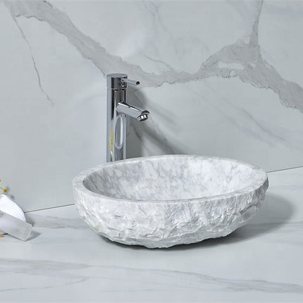 Oval Shape Bathroom White Marble Outdoor Counter Top Wash Basin