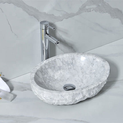 Oval Shape Bathroom White Marble Outdoor Counter Top Wash Basin
