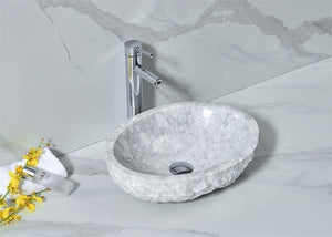 Oval Shape Bathroom White Marble Outdoor Counter Top Wash Basin