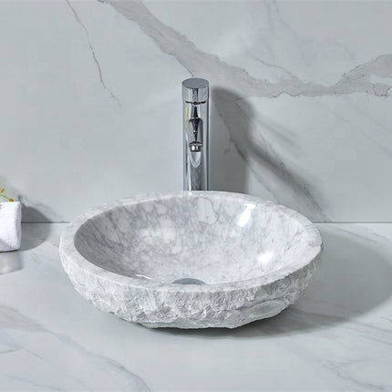 Oval Shape Bathroom White Marble Outdoor Counter Top Wash Basin