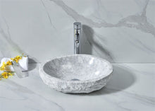 Cargar imagen en el visor de la galería, Oval Shape Bathroom White Marble Outdoor Counter Top Wash Basin
