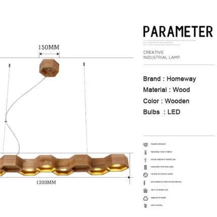 Natural Modern simple style wooden pendant lighting with Honeycomb shape LED bulbs