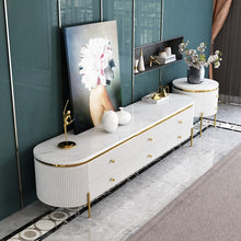 Cargar imagen en el visor de la galería, Popular modern luxury TV cabinet marble panel stainless steel living room hotel apartment furniture TV cabinet

