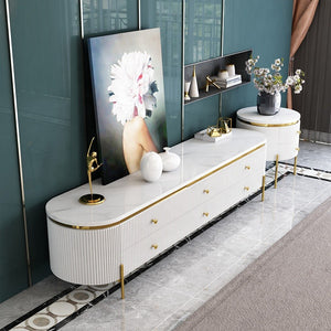 Popular modern luxury TV cabinet marble panel stainless steel living room hotel apartment furniture TV cabinet