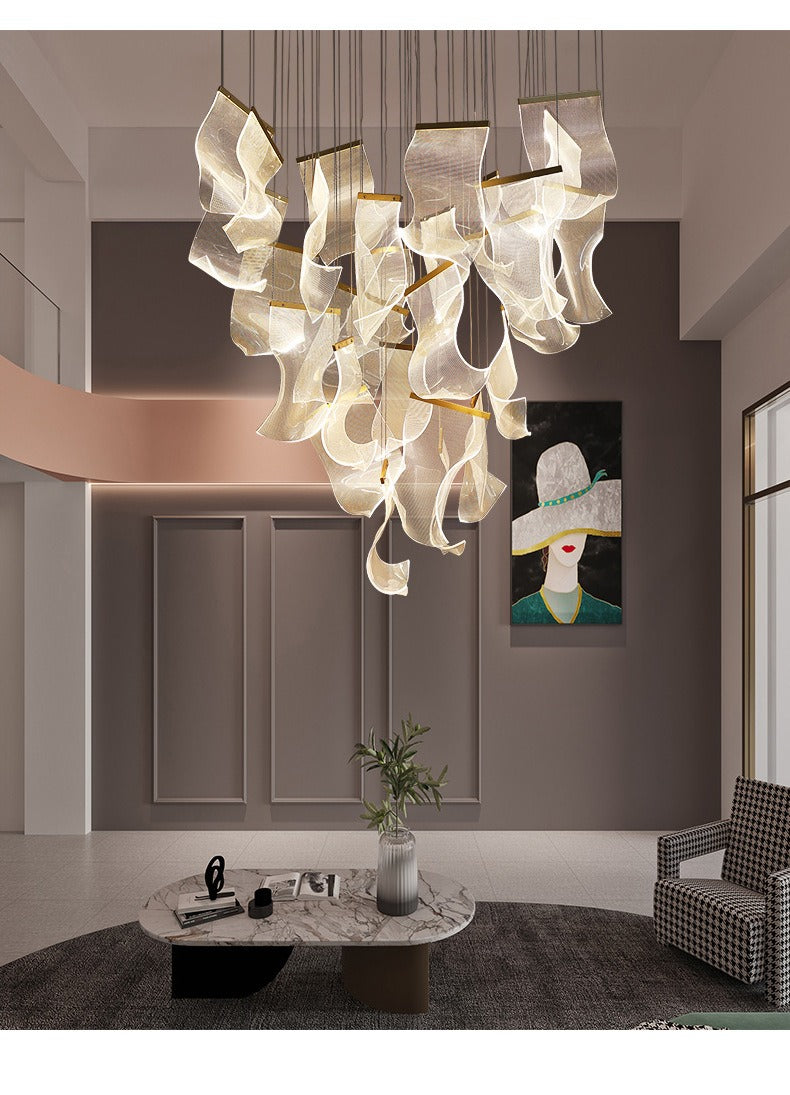 Postmodern light luxury villa living room creative duplex building hollow staircase acrylic pendant lamp Paper lamp chandelier "Price depends on the size you need"