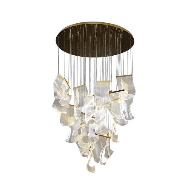 Postmoderne, helle Luxusvilla, Wohnzimmer, kreatives Duplexgebäude, hohle Treppe, Acryl-Pendelleuchte, Papierlampen-Kronleuchter „Der Preis richtet sich nach der benötigten Größe.“ 