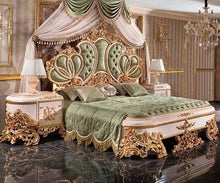 Load image into Gallery viewer, Royal Classic Bedroom Furniture Set Antique Golden Solid Wood Carvings King Size Bed With Bed Side table
