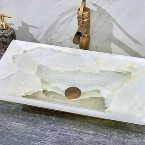 Rectangle White Onyx Marble Stone Kitchen Sinks