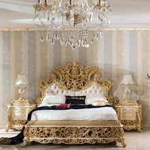 Load image into Gallery viewer, royal italian style wood carved bed baroque bed with king size bed frame solid wood bedroom sets luxury king size
