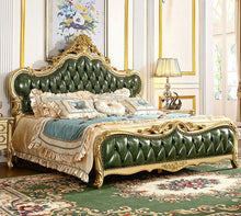 Load image into Gallery viewer, royal Luxurious Italian genuine leather king size beds wooden beds ,Turkish furniture bedroom
