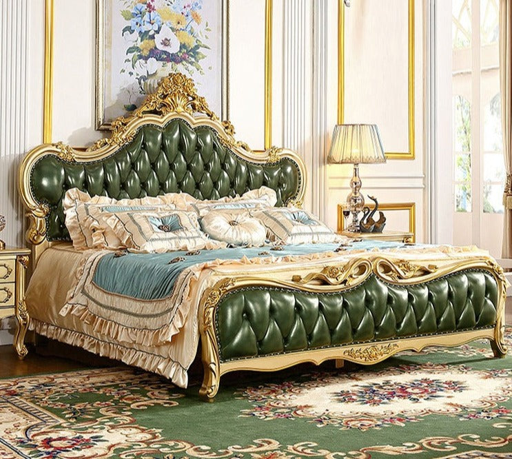 royal Luxurious Italian genuine leather king size beds wooden beds ,Turkish furniture bedroom