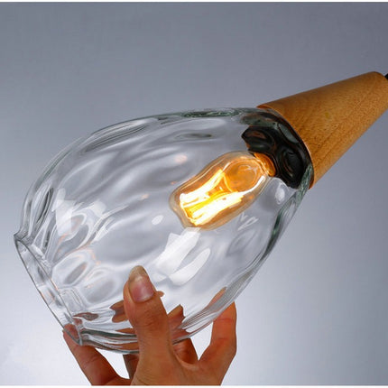 Hängeleuchte aus Holz und Glas in Tropfenform mit E27-Edison-Glühbirne, LED-Beleuchtung für Esszimmer und Wohnzimmer