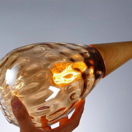 Hängeleuchte aus Holz und Glas in Tropfenform mit E27-Edison-Glühbirne, LED-Beleuchtung für Esszimmer und Wohnzimmer