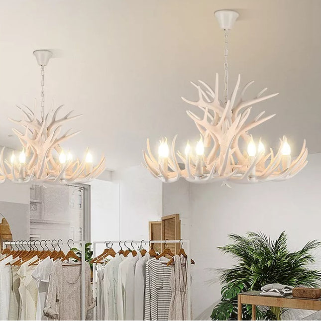Rustic Theme Chandelier Retro Resin Deer Horn LED Pendant Lamps