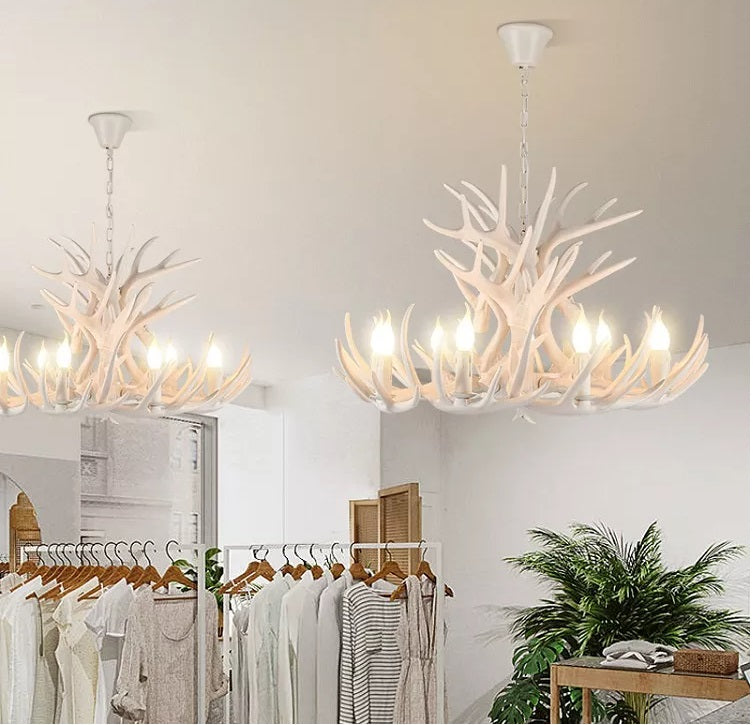 Rustic Theme Chandelier Retro Resin Deer Horn LED Pendant Lamps