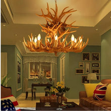 Загрузить изображение в средство просмотра галереи, Rustic Theme Chandelier Retro Resin Deer Horn LED Pendant Lamps
