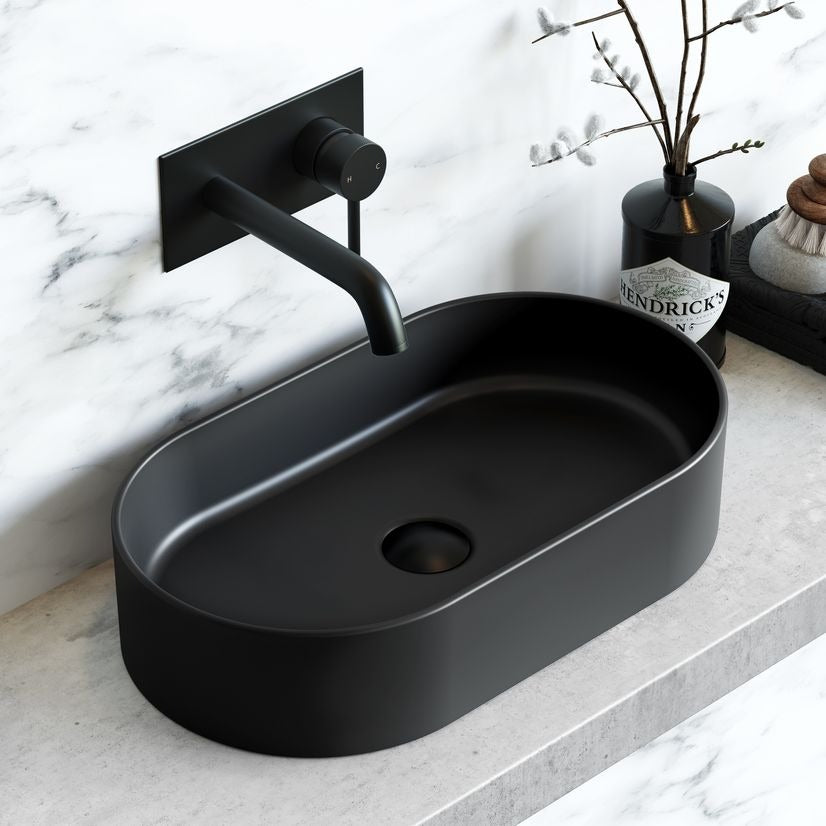 Black Edition Matte Sink Oval Basin Porcelain Tabletop Countertop