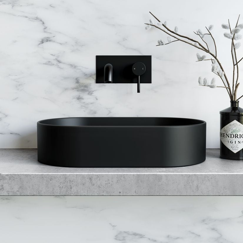 Black Edition Matte Sink Oval Basin Porcelain Tabletop Countertop