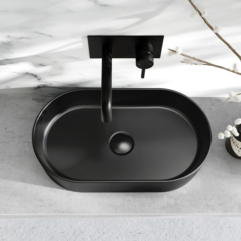 Black Edition Matte Sink Oval Basin Porcelain Tabletop Countertop