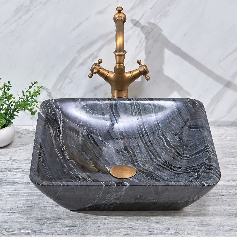 Square Shape Ancient Stone Counter Top Wash Basin For Bathroom