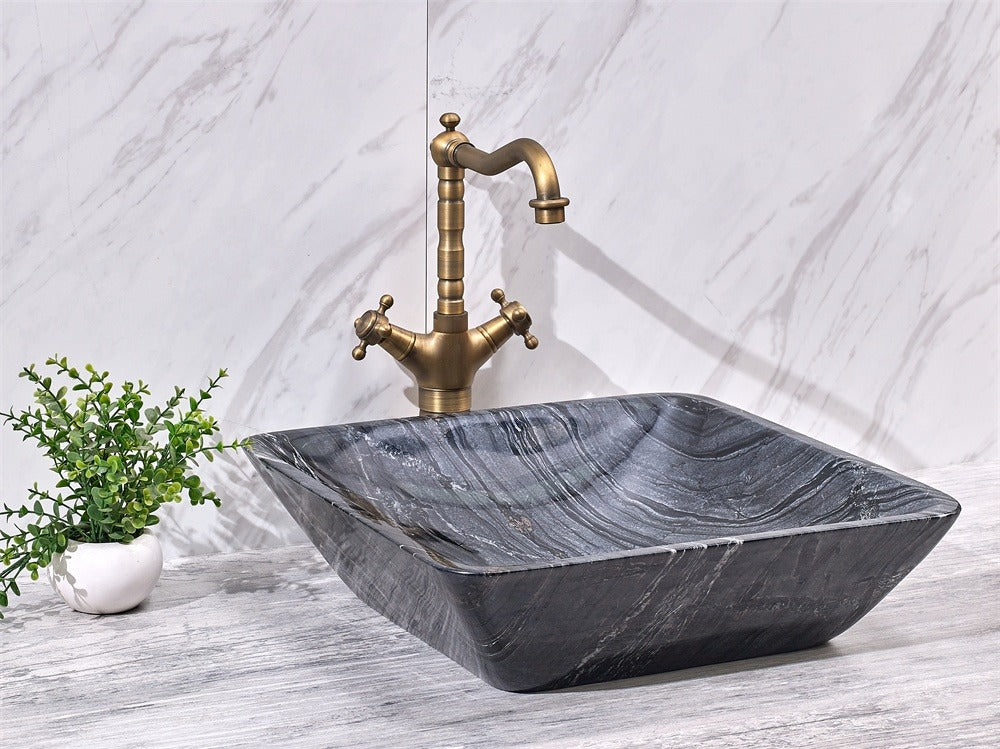 Square Shape Ancient Stone Counter Top Wash Basin For Bathroom