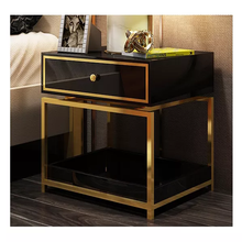 Lade das Bild in den Galerie-Viewer, Modern Wood Metal Glass Nightstand Side Table, End Bedroom Bedside Table Night Stand
