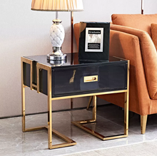 Charger l&#39;image dans la galerie, Modern Wood Metal Glass Nightstand Side Table, End Bedroom Bedside Table Night Stand
