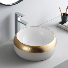 Загрузить изображение в средство просмотра галереи, Unique modern restaurant hotel toilet washbasins round luxury ceramic white and gold hand wash art basin sink
