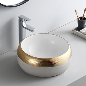 Unique modern restaurant hotel toilet washbasins round luxury ceramic white and gold hand wash art basin sink