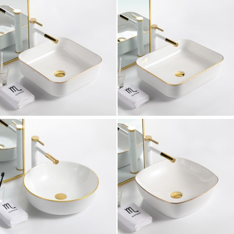 modern luxury golden round lavatory waschbecken white and gold hand wash ceramic art basin bathroom sink