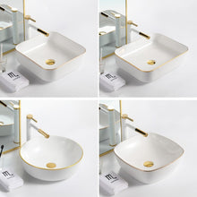 Load image into Gallery viewer, modern luxury golden round lavatory waschbecken white and gold hand wash ceramic art basin bathroom sink
