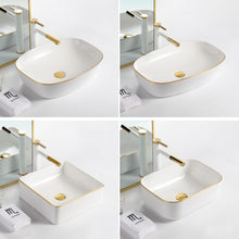 Load image into Gallery viewer, modern luxury golden round lavatory waschbecken white and gold hand wash ceramic art basin bathroom sink
