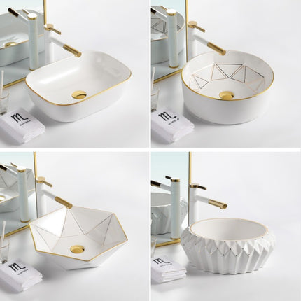 modern luxury golden round lavatory waschbecken white and gold hand wash ceramic art basin bathroom sink