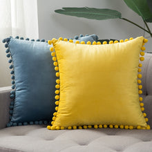 Cargar imagen en el visor de la galería, Velvet Cushion cover 18x18 pom pom pillow cover, decorative pillows,cojines decorativos
