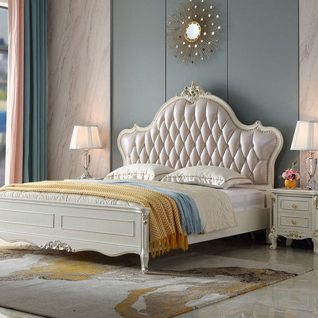 white wooden american luxury bedroom furniture set for girl , wholesale king size bed frame