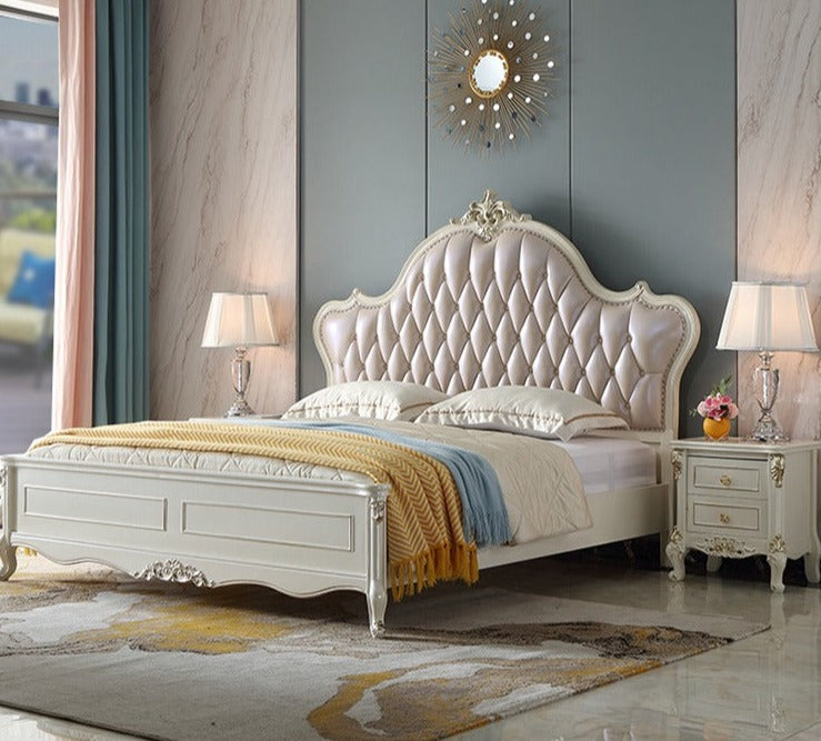 white wooden american luxury bedroom furniture set for girl , wholesale king size bed frame