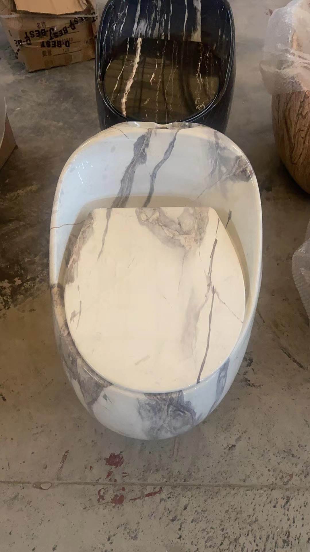 Toilet Marble White Porcelain Round Egg Shaped Style Edition Luxury Bathroom Commode WC Toilet Bowl Sanitary Ware One-piece Marble Toilet